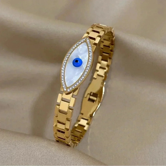 Evil Eye Stainless Steel Bangle Bracelet - Picture 6 of 6